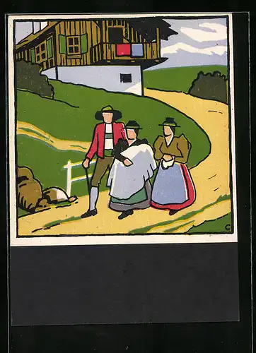 Künstler-AK Carl Camus: Tiroler Bauernleben, Spaziergang