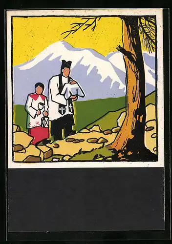 Künstler-AK Carl Camus: Tiroler Bauernleben, Geistliche bei einer Andacht