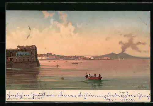 Künstler-AK Napoli, Stilles Meer bei Abendstimmung, Vesuv im Hintergrund