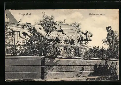AK Klagenfurt, am Lindwurmbrunnen