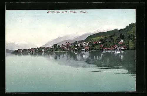 AK Millstatt, Blick vom See auf Ort und Hoher Leier