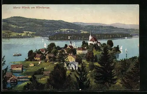 AK Maria Wörth am Wörthersee, Gesamtansicht mit Kirche