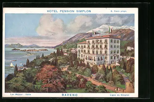 Künstler-AK Baveno, Hotel Pension Simplon
