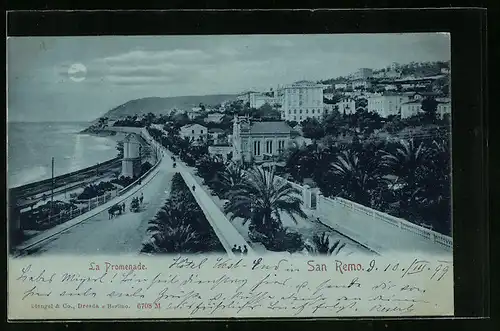 Mondschein-AK San Remo, La Promenade