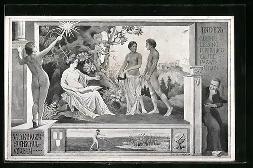 Künstler-AK Salzburg, Hochschulverein, Index, Goethe, Lessing