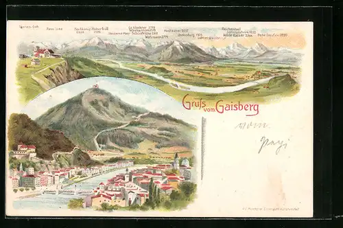 Lithographie Gaisberg, Totalansicht mit Reichenhall