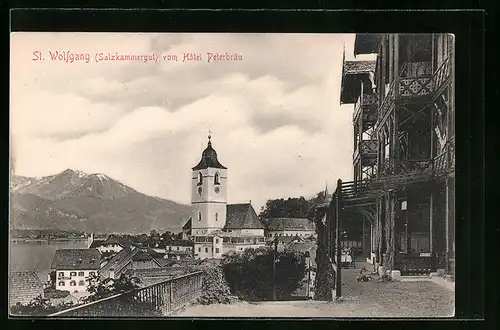 AK St. Wolfgang, Ortsansicht vom Hotel Peterbräu