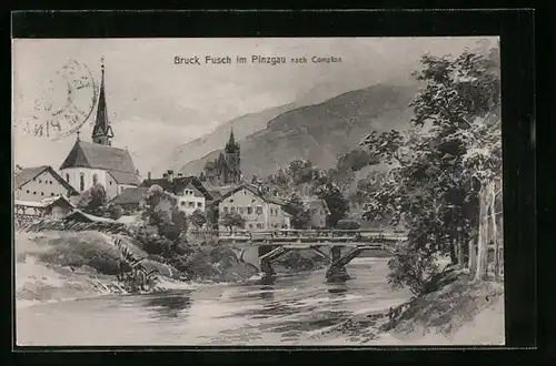 Künstler-AK Bruck Fusch, Ortsansicht nach Compton
