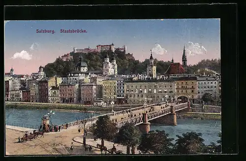 AK Salzburg, Gesamtansicht mit Staatsbrücke
