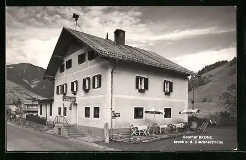 AK Bruck a. d. Glocknerstrasse, Gasthof Krone mit Terrasse