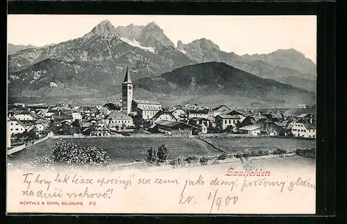 AK Saalfelden, Ortsansicht mit Kirche