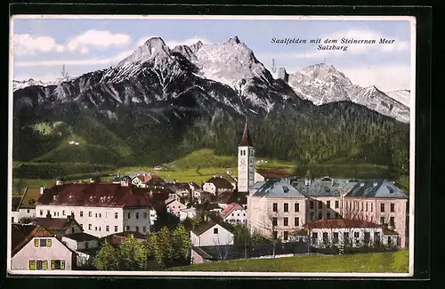 AK Saalfelden, Ortsansicht mit dem Steinernen Meer