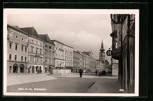 AK Wels, Strassenpartie am Stadtplatz
