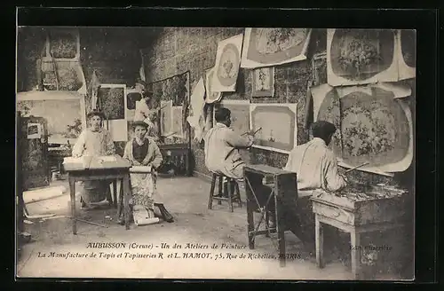 AK Aubusson, La Manufacture de Tapis et Tapisseries R. et L. Hamot, 75, Rue de Richelieu, Un des Ateliers de Peinture