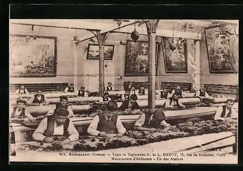 AK Aubusson, Tapis et Tapisseries R. et L. Hamot, 75, Rue de Richelieu, Manufacture d`Aubusson, Un des Ateliers