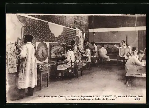 AK Aubusson, Tapis et Tapisseries R. et L. Hamot, 75, Rue de Richelieu, Manufacture d`Aubusson, Atelier de Peinture