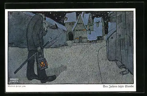 Künstler-AK Adalbert Holzer: Des Jahres letzte Stunde