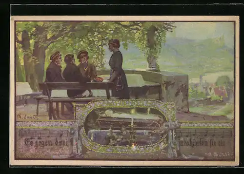 Künstler-AK Franz Jung-Ilsenheim: Es zogen drei, ... in da kehrten sie ein