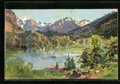 Künstler-AK Karl Heinisch: Freiberger-See mit Landschaftspanorama
