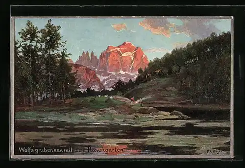 Künstler-AK Rudolf Alfred Höger: Wolfsgrubensee mit dem Rosengarten