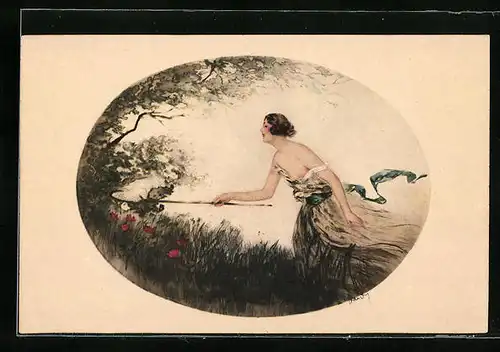 Künstler-AK J. Hardy: Junge Dame im grünen Dickicht