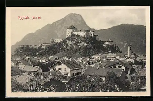 AK Kufstein, Ortsansicht mit Bergpanorama