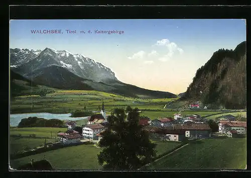 AK Walchsee, Ortsansicht mit dem Kaisergebirge