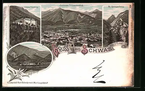 Lithographie Schwaz, Schloss Tratzberg, Stift Fiecht