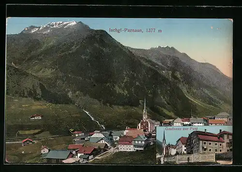 AK Ischgl-Paznaun, Ortsansicht mit Gasthaus zur Post