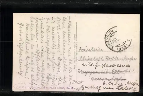 AK Chiusa d`Isarco, Strassenpartie mit Albergo Ai Cavallino und Scheidler Manifatture