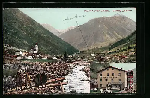 AK Unser Frau im Schnalstal, Ortsansicht, Gasthof zum Adler