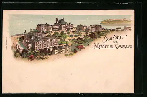 Lithographie Monte Carlo, Teilansicht mit Casino