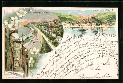 Lithographie San Remo, Rue S. Brigida, Porto, La Promenade