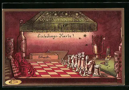 AK Einladungs-Karte!, Schachspiel