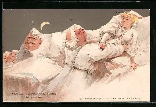 Lithographie Killinger Nr. 113: Eiger Mönch und Jungfrau bei Mondschein, Berg mit Gesicht / Berggesichter