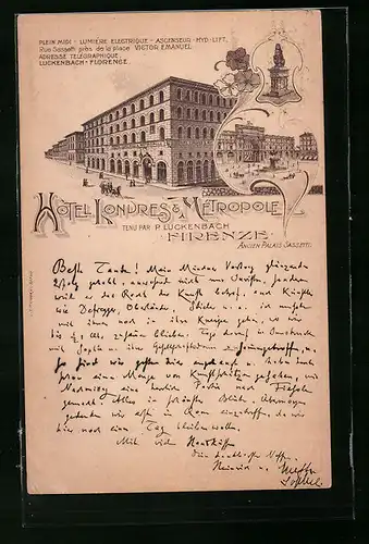 Lithographie Firenze, Hotel Londres & Métropole