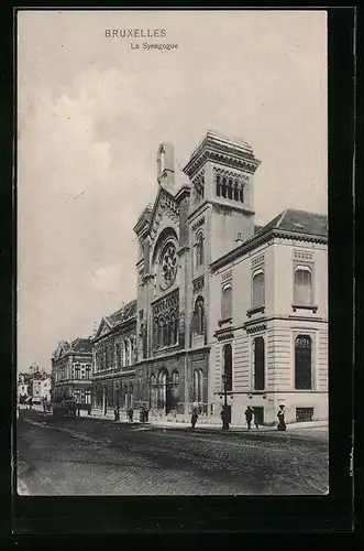 AK Brüssel / Bruxelles, Strassenpartie an der Synagoge