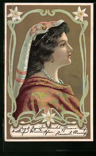 Künstler-AK Profilansicht einer orientalischen Schönheit im Jugendstil