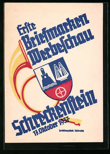 Künstler-AK Schreckenstein, Erste Briefmarken Werbeschau 1937, Ausstellung