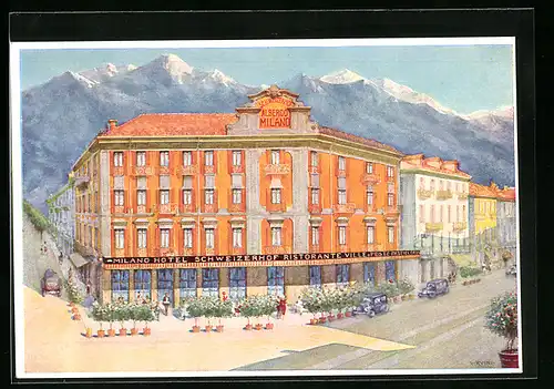 Künstler-AK Domodossola, Milano Hotel, Schweizerhof
