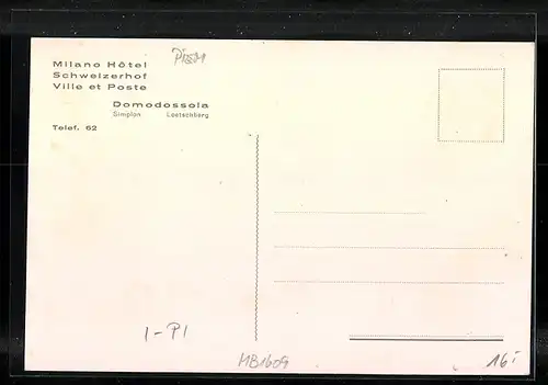 Künstler-AK Domodossola, Milano Hotel, Schweizerhof