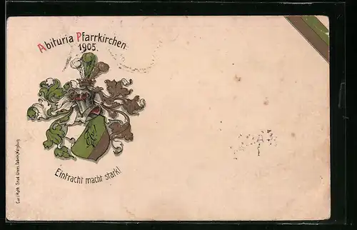 Präge-AK Pfarrkirchen, Abituria mit Studentenwappen, 1905