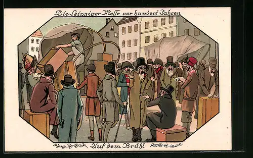 Künstler-AK Die Leipziger Messe vor hundert Jahren, Jüdische Bevölkerung auf dem Brühl
