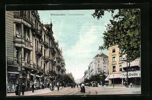AK Wiesbaden, Taunusstrasse mit Café Berlin