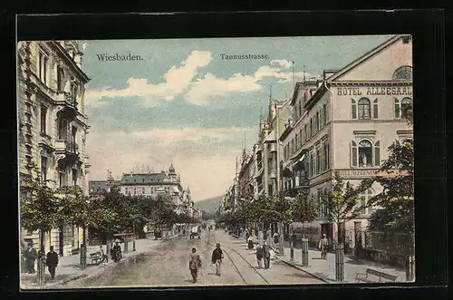 AK Wiesbaden, Taunusstrasse mit Hotel Alleesaal