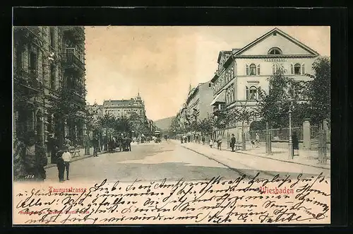 AK Wiesbaden, Taunusstrasse mit Hotel Alleesaal