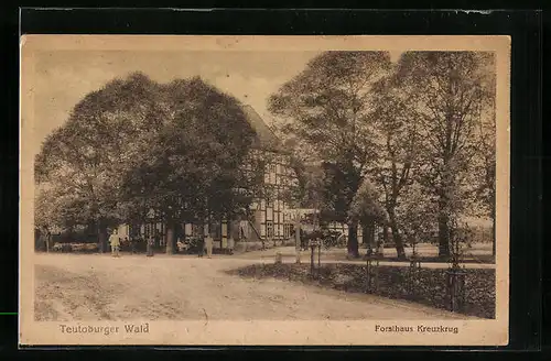 AK Schlangen /Teutoburger Wald, Forsthaus Kreuzkrug mit Strassenpartie