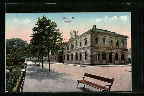 AK Fürth i. B., Hauptpost mit Strassenpartie