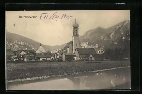 AK Oberammergau, Teilansicht mit Kirche