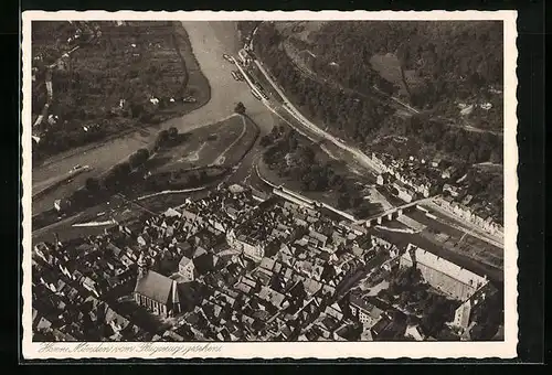 AK Hann. Münden, Fliegeraufnahme der Stadt am Zusammenfluss von Fulda und Werra